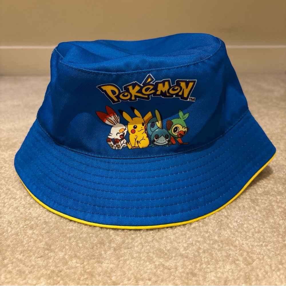 Pokemon Kids Blue Bucket Hat Sword Shield Pikachu Scorbunny Grookey Sobble